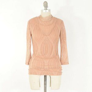 Free People Nude Blush Stretch Lace Mock Neck Top